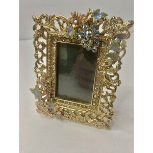 Kirks Folly Signed Picture Frame Rhinestone Grapes Cherub Bird Easel Back‎
